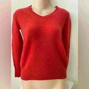 Only Mine Women's Orange Cashmere Long Sleeve V-Neck Pullover Sweater Size M